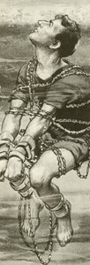 Harry Houdini, handcuffed and in chains, underwater by English School